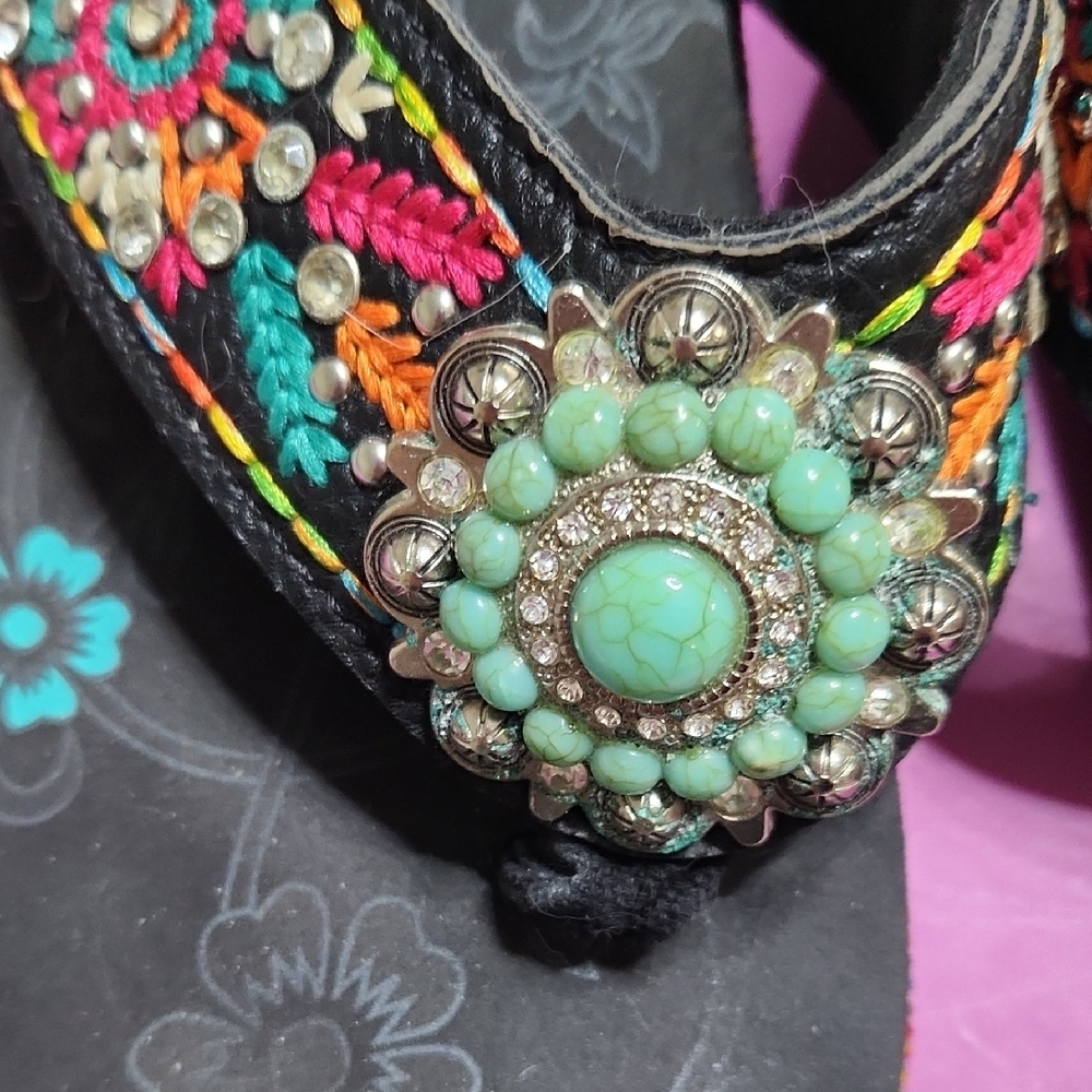 Montana West Black and Multicolor Embroidered Sandals - Picture 3 of 11